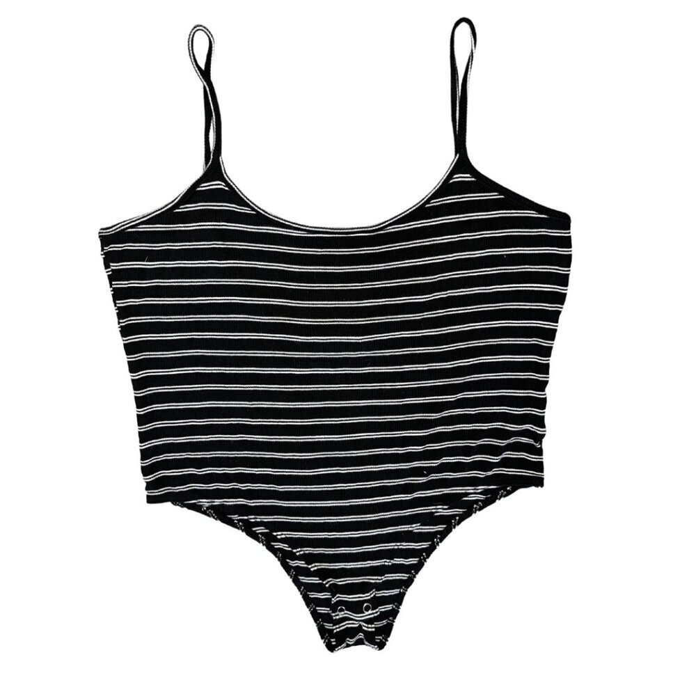 Black & White Striped Ribbed Bodysuit Tank